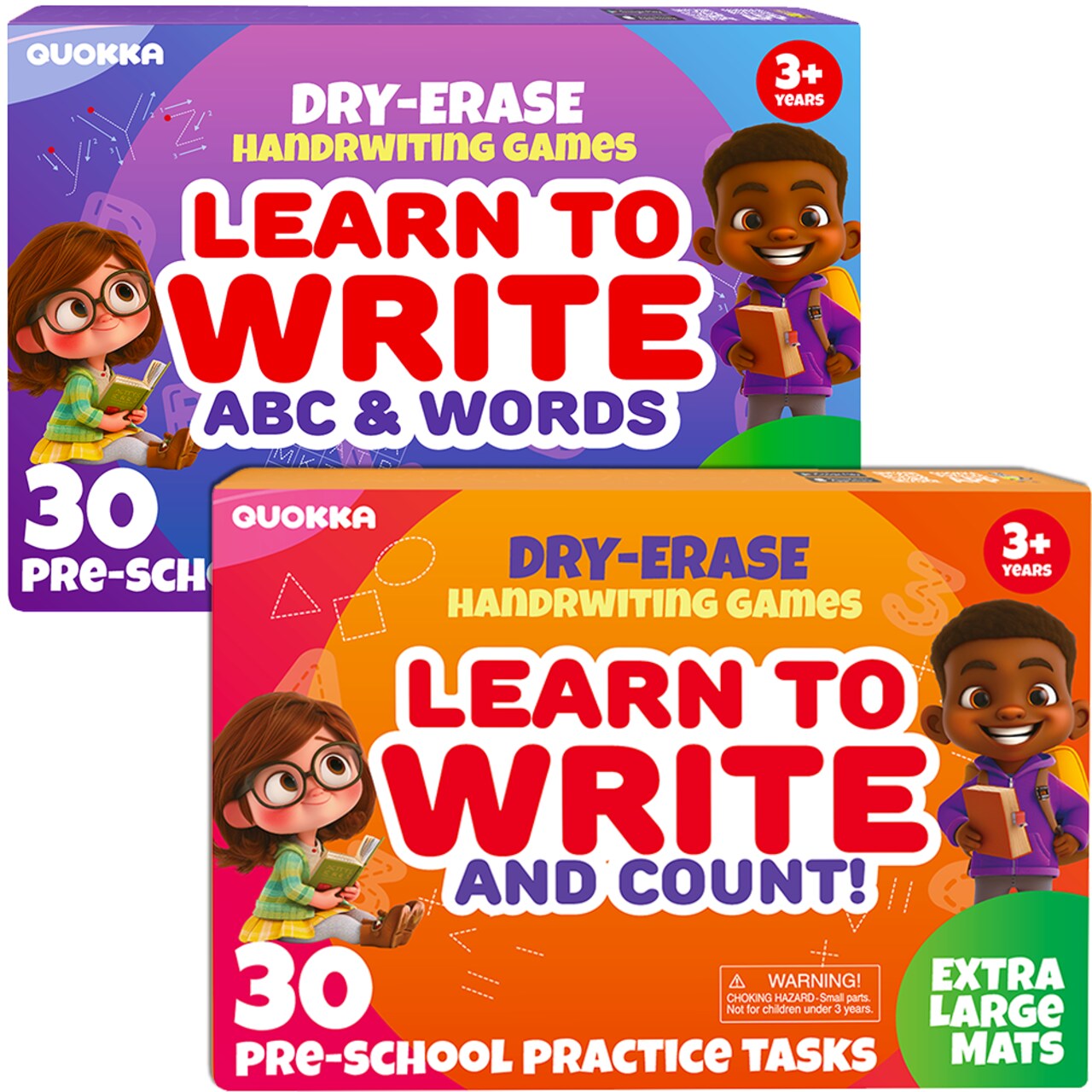 QUOKKA 2X Set Busy Book Handwriting Practice for Kids - Learn to Write for Toddlers Age 3 4 5 - | 24 Tasks | 4 Dry Erase Markers | Pre K ABC Letter Tracing | - Homeschool Preschool Learning Activities